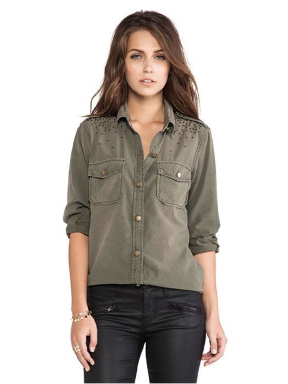Current/Elliott Olive Green Button-Down Shirt